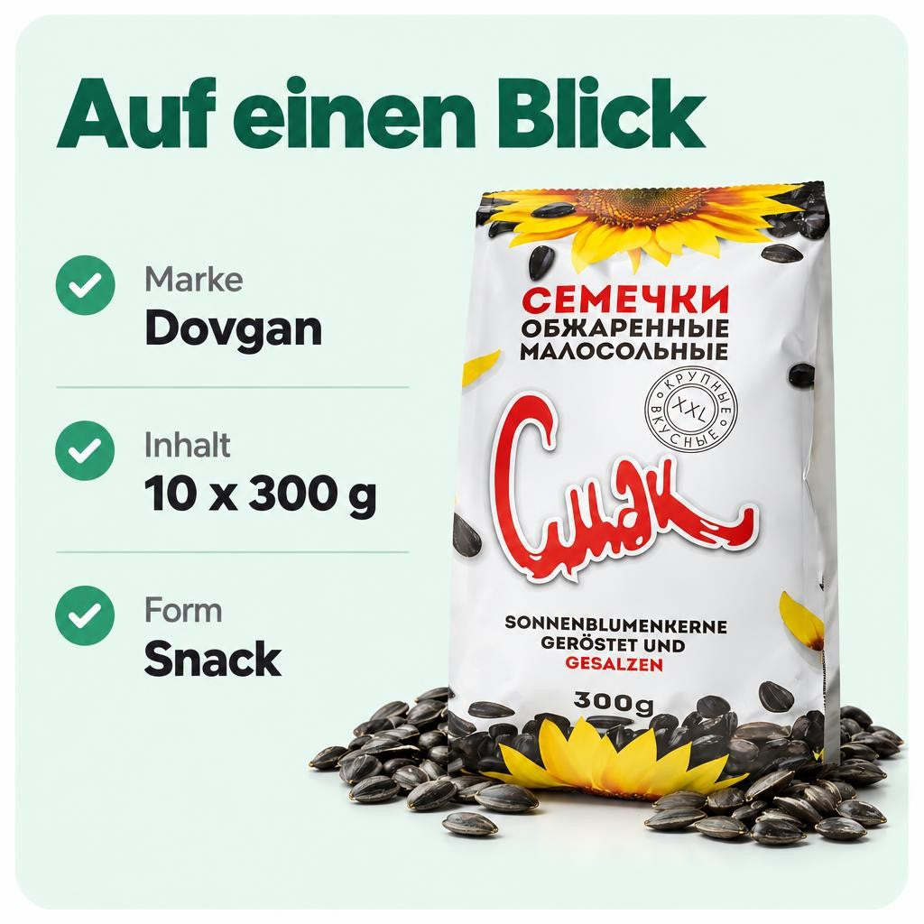 Dovgan Sonnenblumenkerne in Schale, geröstet und gesalzen (10 x 300g) – Bild 3