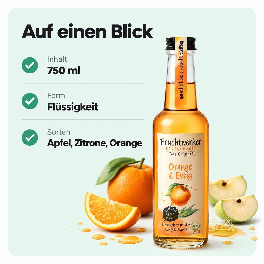 Fruchtwerker Essig und Frucht Set - Apfel + Zitrone + Orange - 750ml – Bild 3