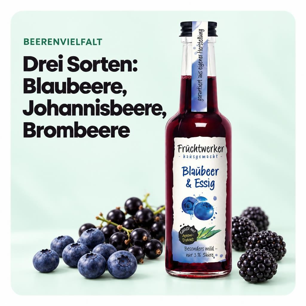 Fruchtwerker Essig und Frucht Set - Blaubeere + Johannisbeere + Brombeere 750ml – Bild 4