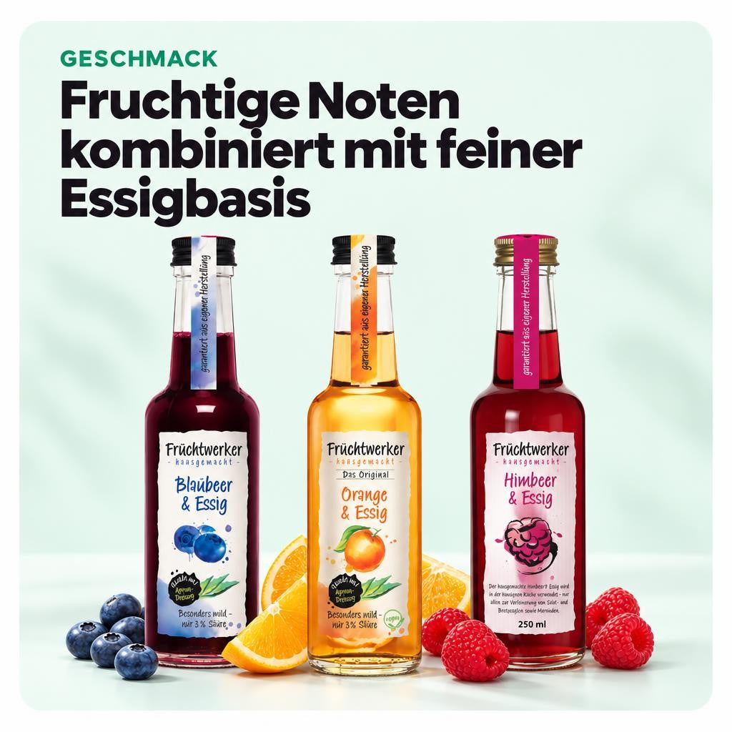 Fruchtwerker Essig und Frucht Set - Blaubeere + Orange + Himbeere - 750ml – Bild 4