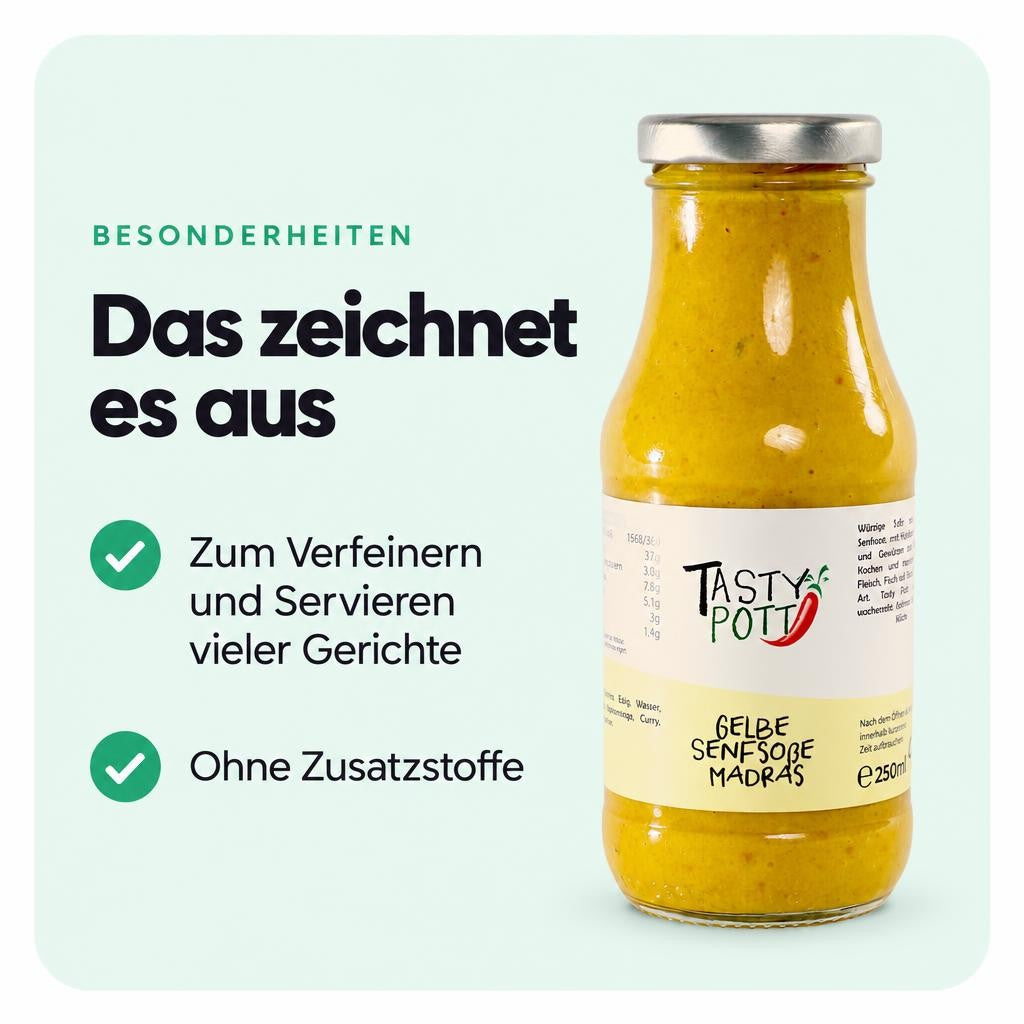 Tasty Pott Gelbe Senfsoße Madras ab 250ml Flasche – Bild 5