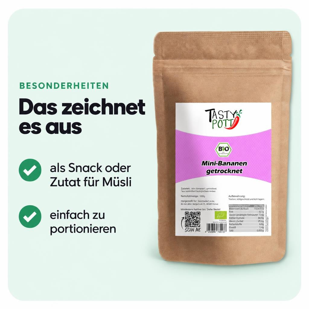 Tasty Pott getrocknete Baby Bananen - im Beutel – Bild 5
