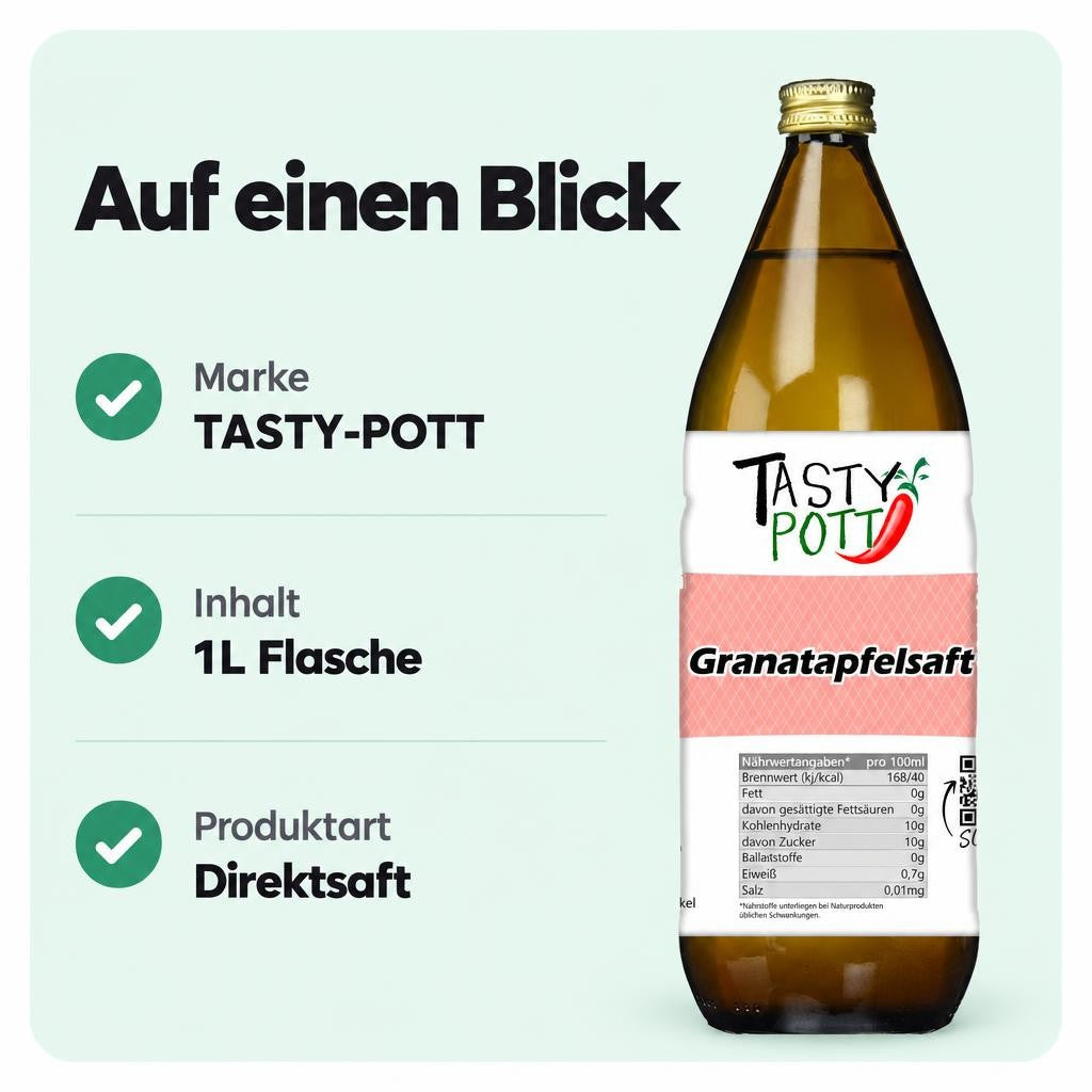 Tasty Pott Granatapfelsaft - Granatapfel Direktsaft aus 100 % Muttersaft - 1L Flasche – Bild 3