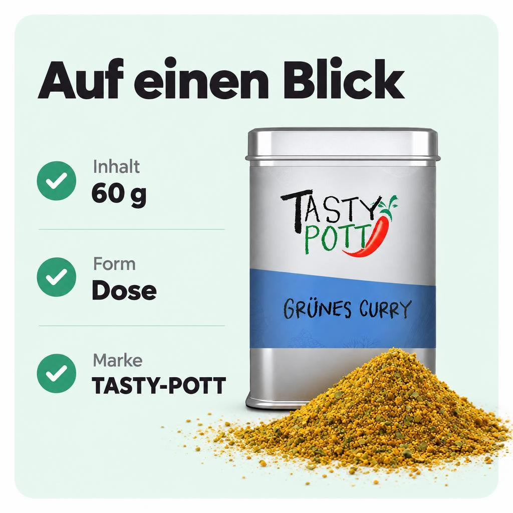 Grünes Curry Gewürz für thailändische Gerichte in der 60g Dose.