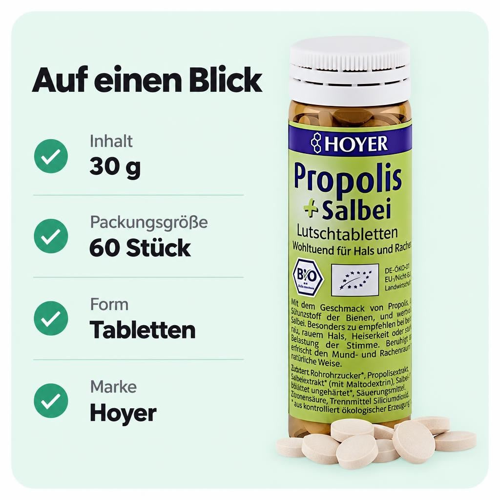 Hoyer Propolis & Salbei Lutschtabletten Bio, 60 Tabs (30g) 1er – Bild 3