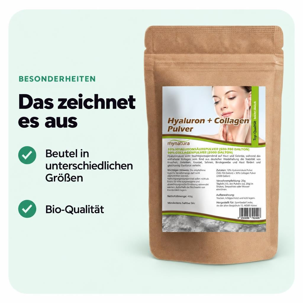 Mynatura Hyaluron + Collagen Pulver Mix - 400g in verschiedenen Größen – Bild 5