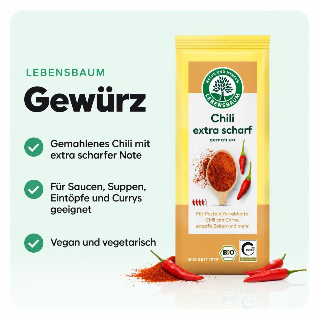 Gemahlenes Bio-Chili für intensive Schärfe und kräftiges Aroma.