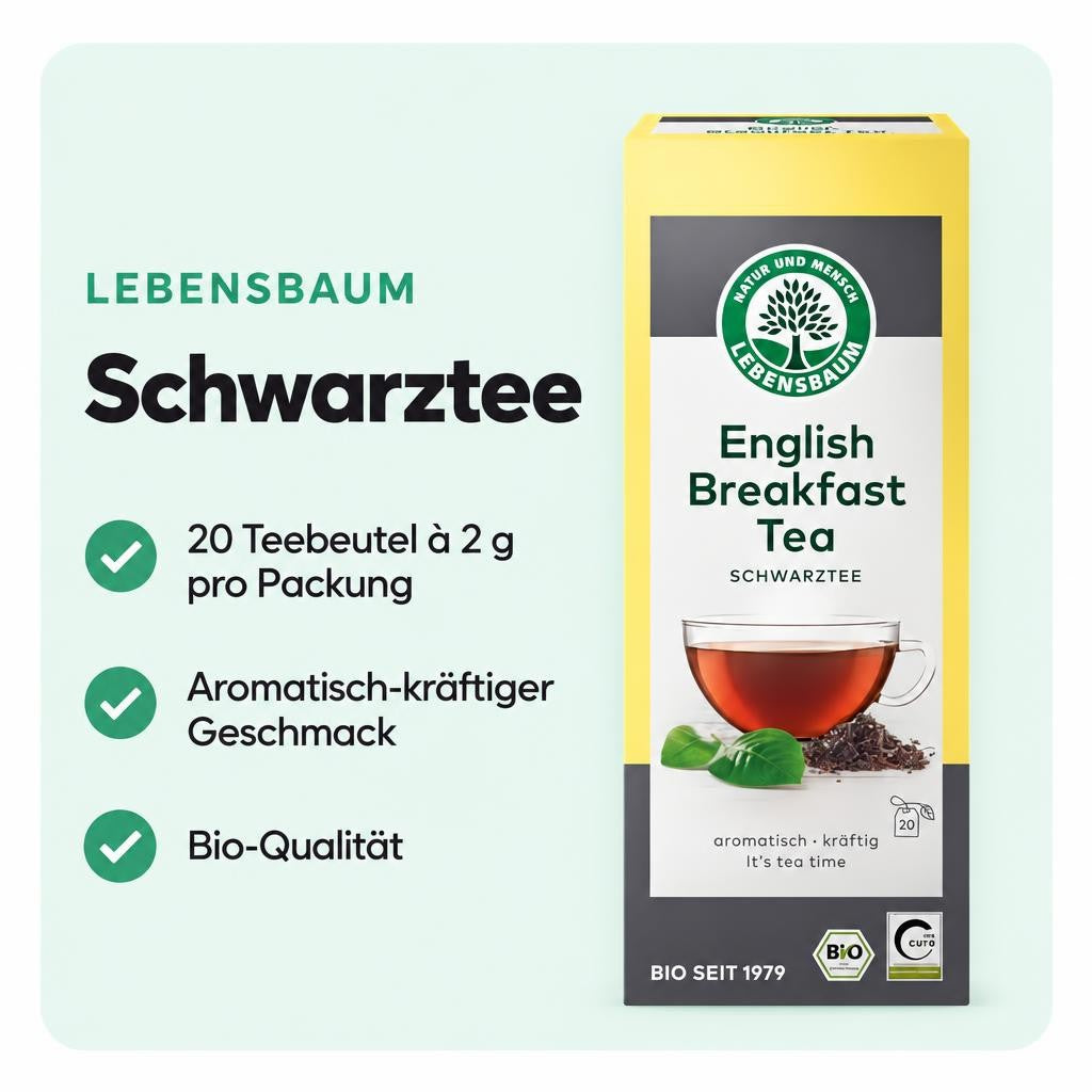Bio-Schwarztee mit aromatisch-kräftigem Geschmack in 20 Teebeuteln.