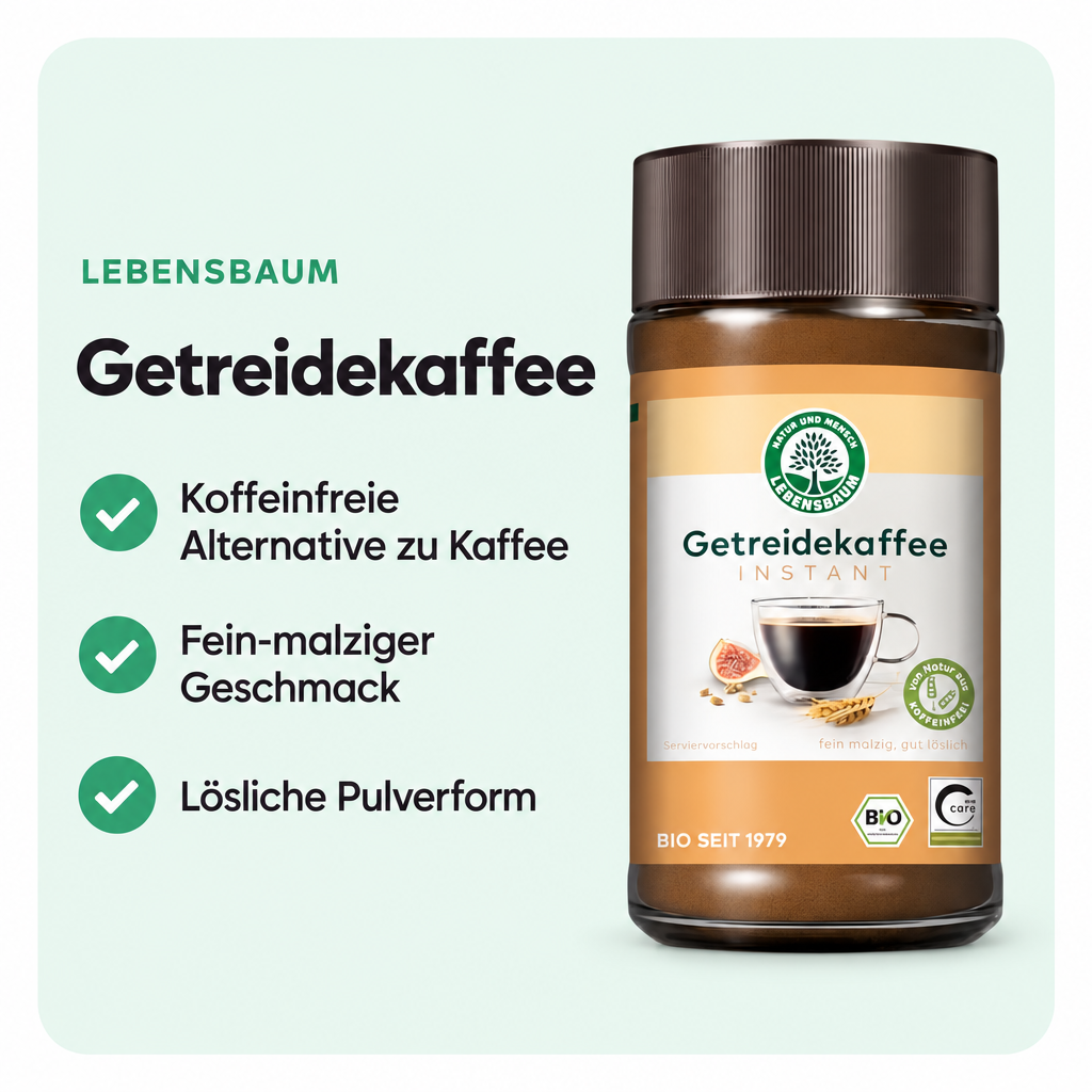 Lebensbaum Bio Getreidekaffee, löslicher, fein-malziger Geschmack, koffeinfreier Instant Kaffee, 100 g – Bild 2