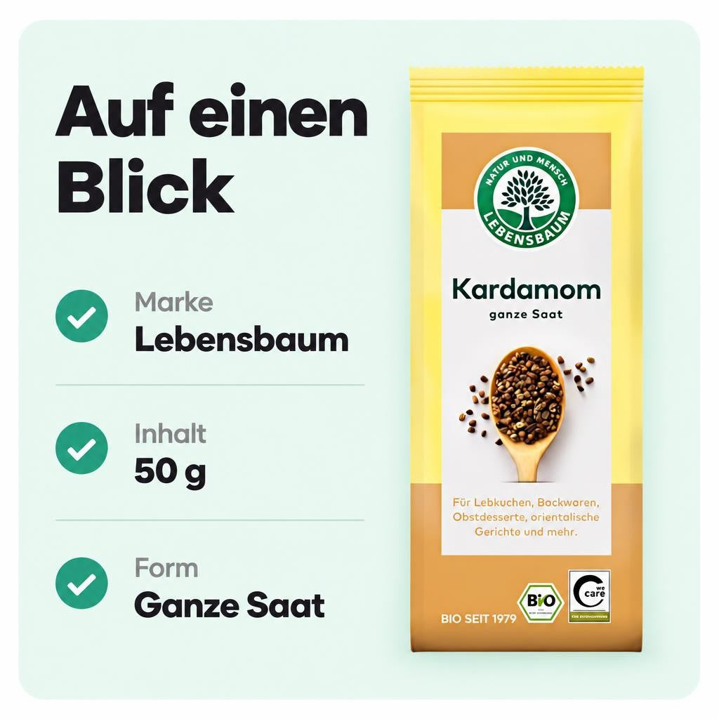 Lebensbaum Bio Kardamom, ganze Saat, Bio-Gewürz für Lebkuchen 50 g – Bild 3