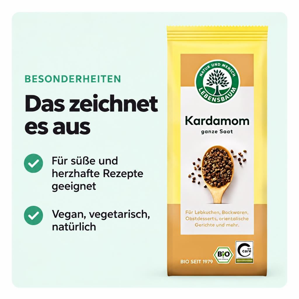 Lebensbaum Bio Kardamom, ganze Saat, Bio-Gewürz für Lebkuchen 50 g – Bild 5