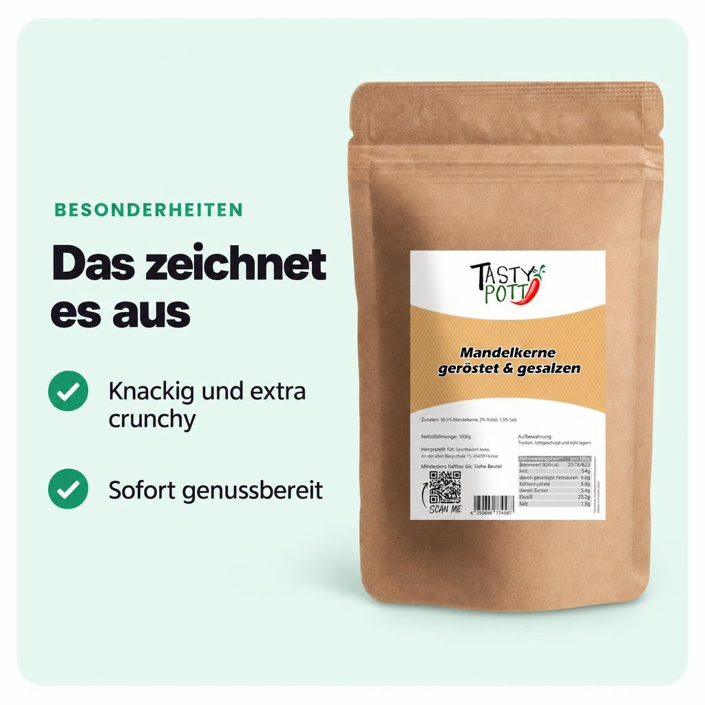 Tasty Pott Mandel geröstet und gesalzen - Salzmandeln - im Beutel – Bild 5