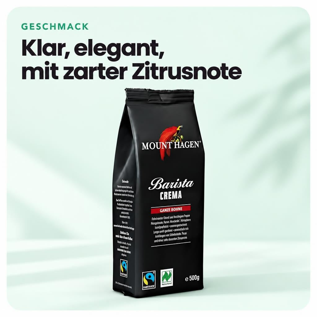 Mount Hagen bio & fair Barista Crema, ganze Bohne, 500g – Bild 4
