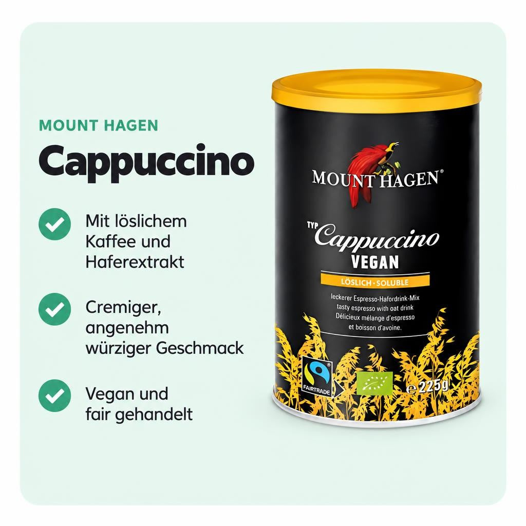 Mount Hagen Hafer-Cappuccino , vegan, bio & fair , 225g, Dose – Bild 2