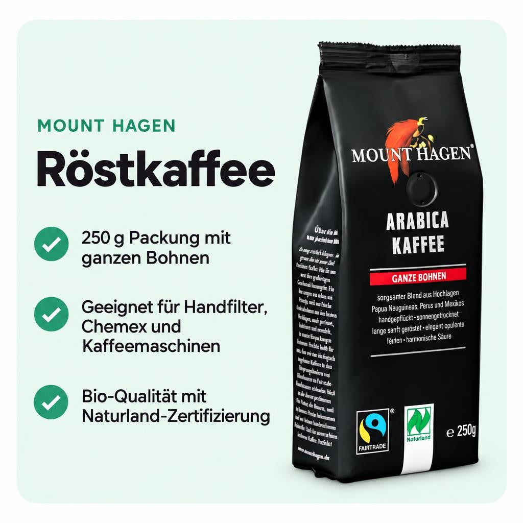Ganze Arabica-Bohnen mit harmonischer, würziger und leicht fruchtiger Aromatik.
