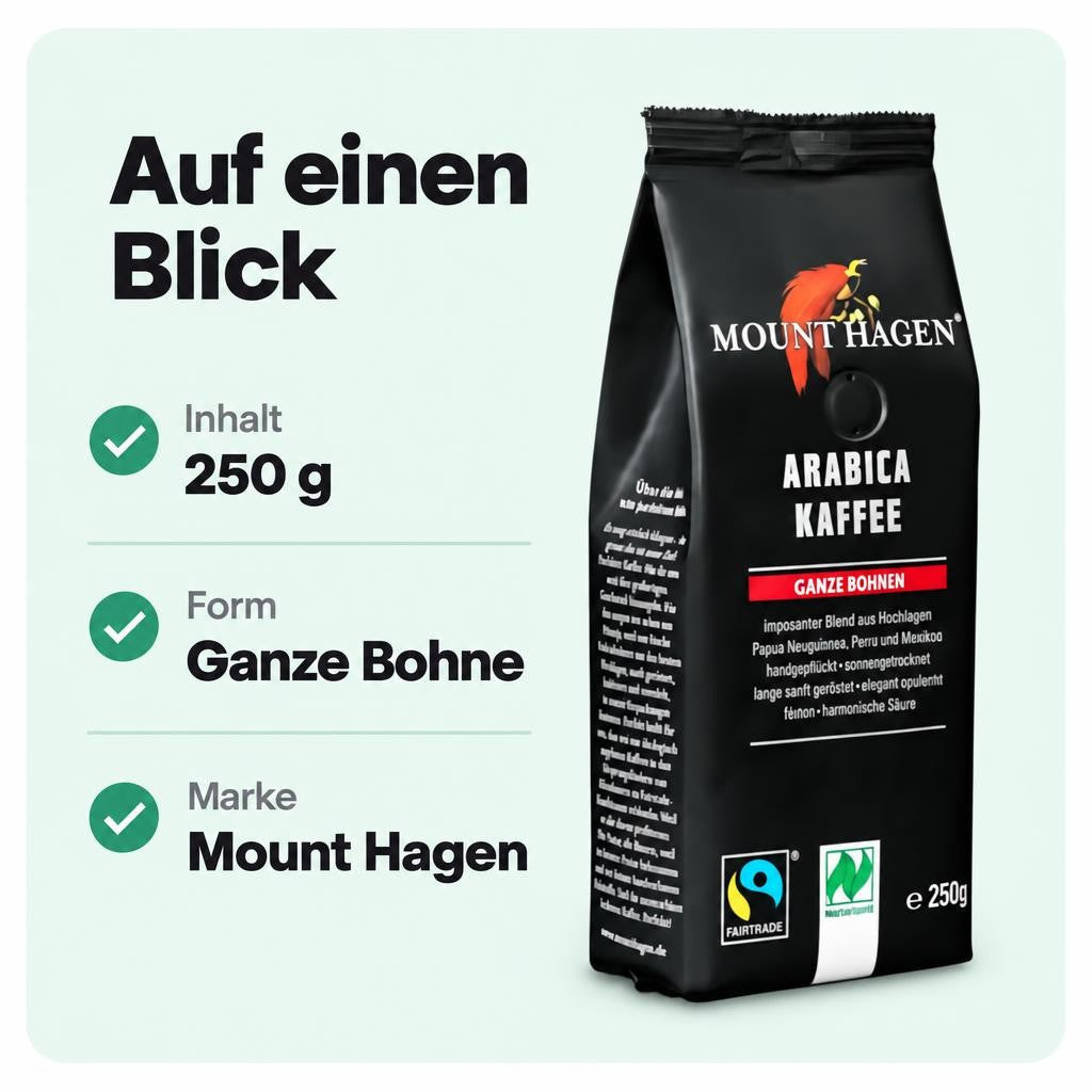 Mount Hagen Bio FT Naturland Röstkaffee Arabica, 250g Ganze Bohne – Bild 3