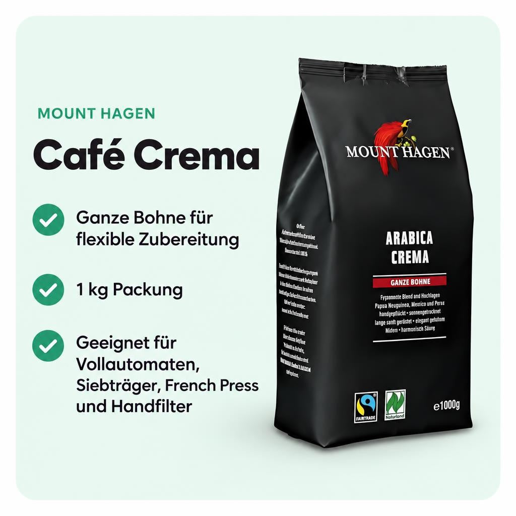 Mount Hagen Arabica Crema Ganze Bohne 1kg – Bild 2