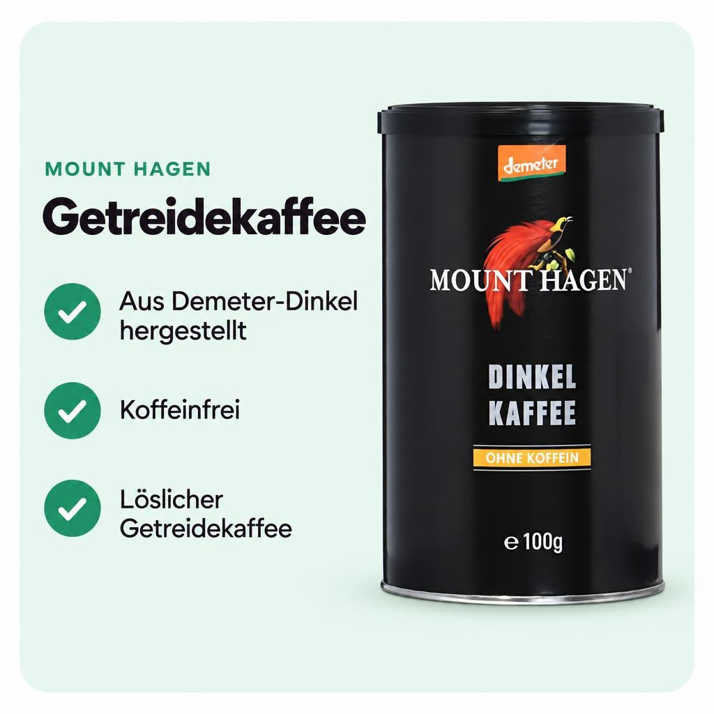Mount Hagen Demeter Dinkelkaffee, OHNE Koffein, löslich, 100g, – Bild 2