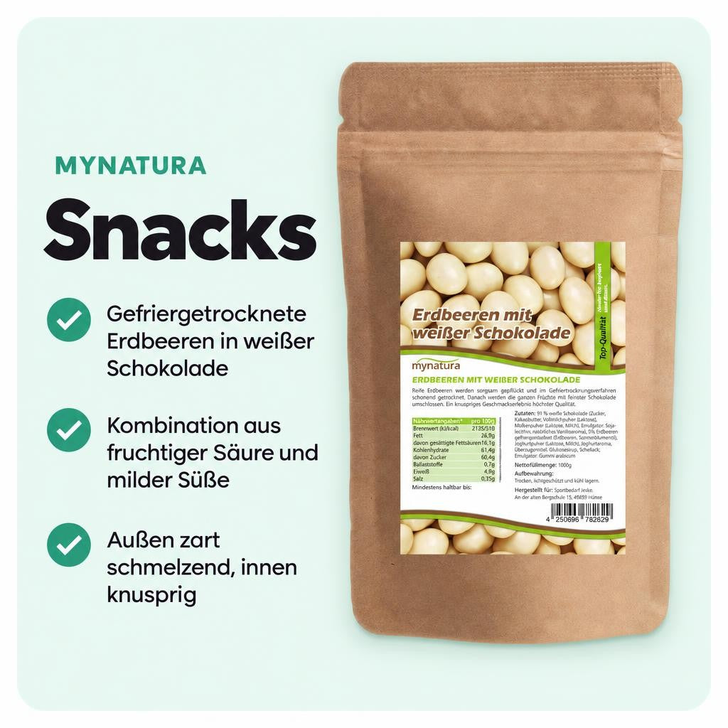 Mynatura gefriergetrocknete Erdbeeren in weißer Schokolade – in verschiedenen Größen – Bild 2