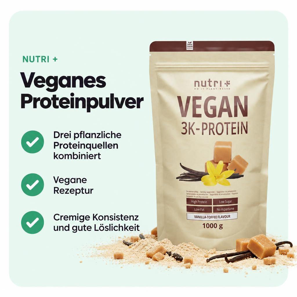 Vielseitiges veganes Proteinpulver in verschiedenen Geschmacksrichtungen.