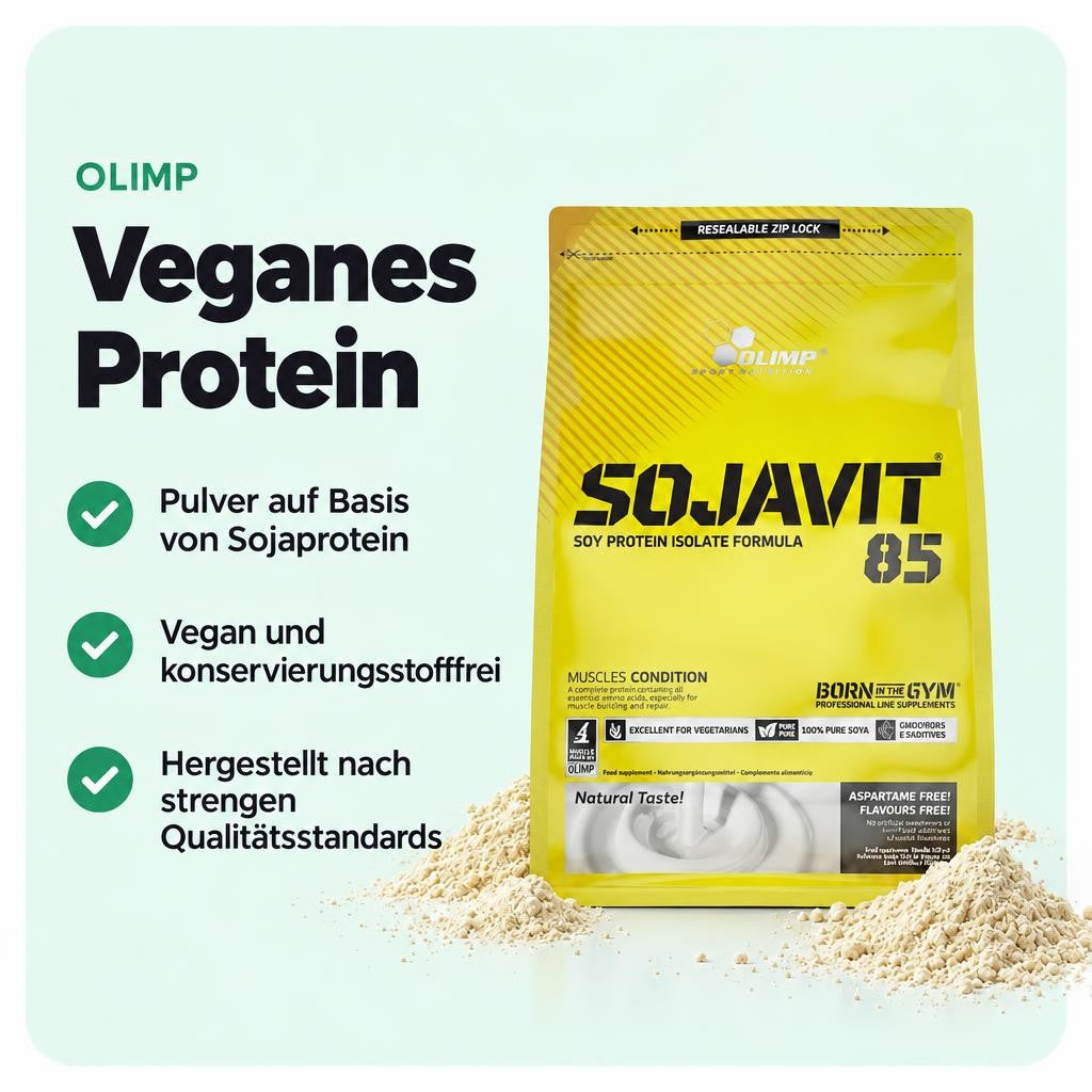 Pflanzliches Proteinpulver auf Sojabasis für proteinreiche Getränke und Rezepte.