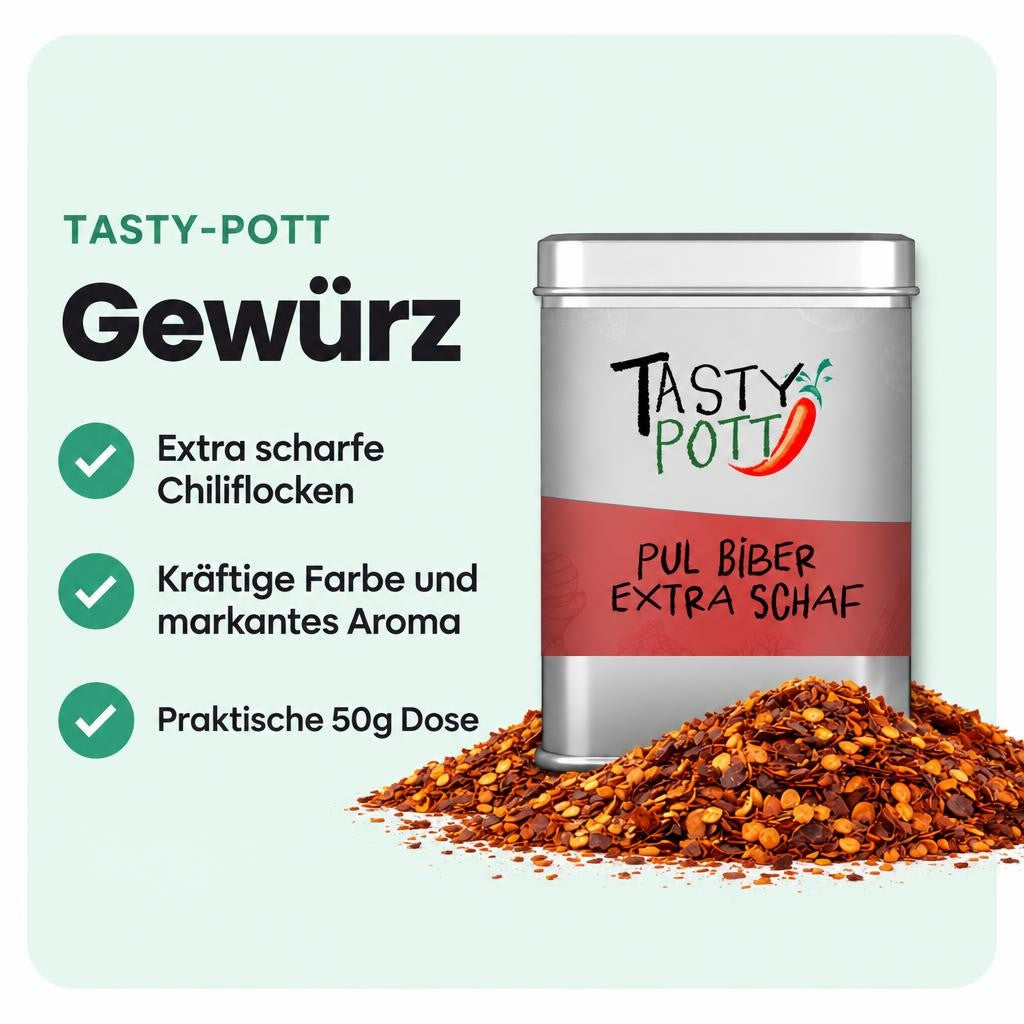 Extra scharfe Chiliflocken für intensive Würze in deinen Gerichten.
