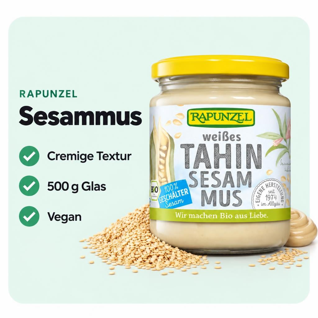 Fein-cremiges Sesammus mit intensiv nussigem Geschmack.