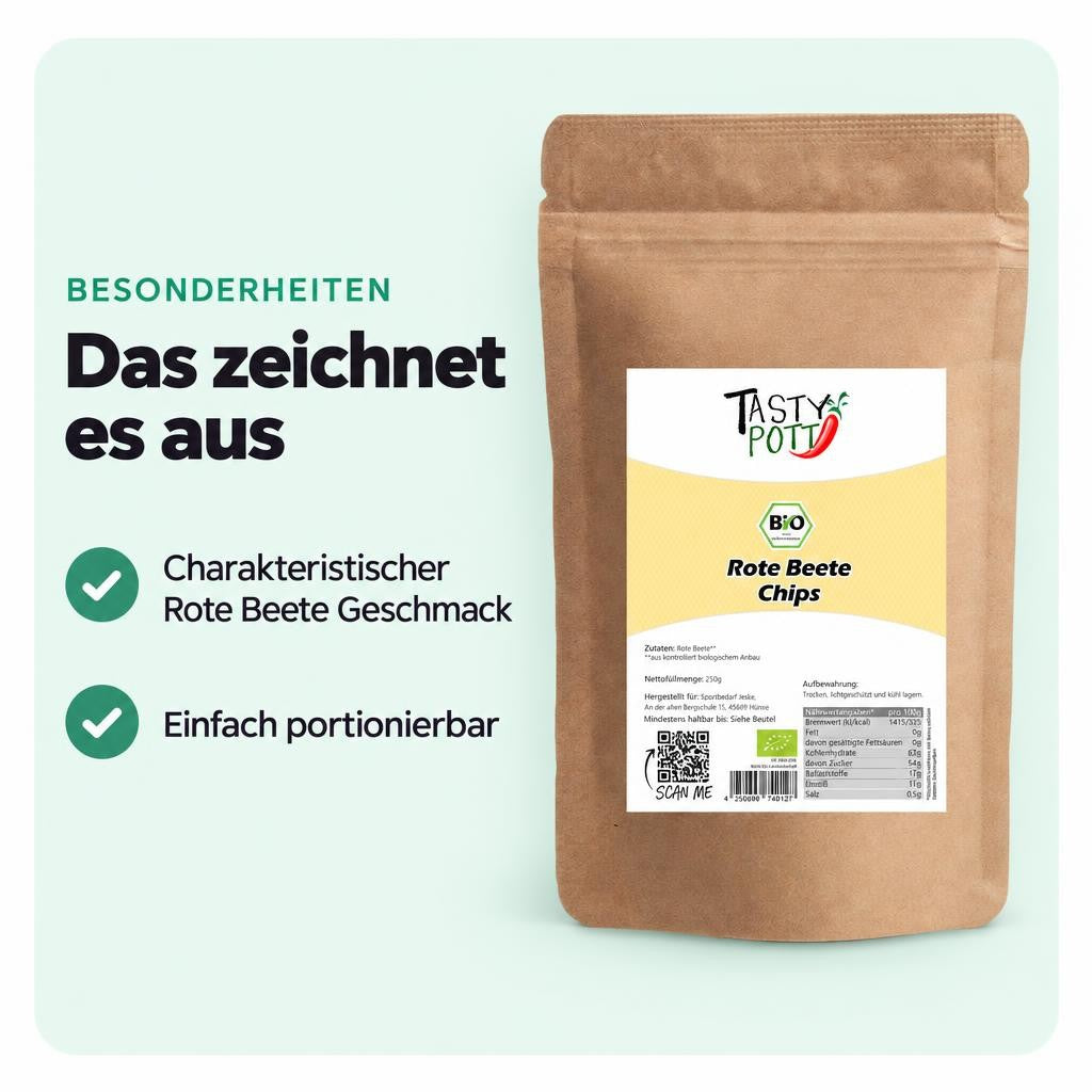 Tasty Pott Bio Rote Beete Chips - 200g Beutel – Bild 5