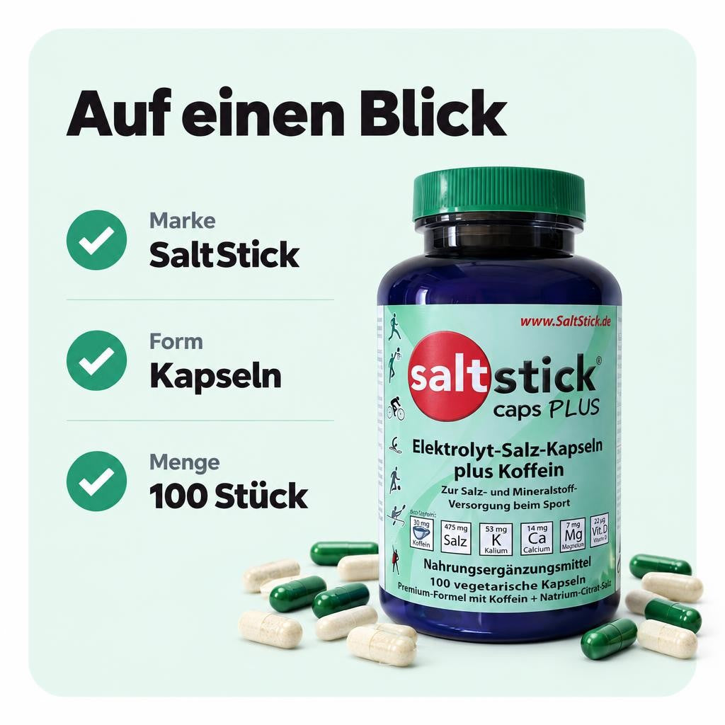 SaltStick Caps Plus - Elektrolyt-Salz Kapseln plus Koffein - 100 Kapseln – Bild 3
