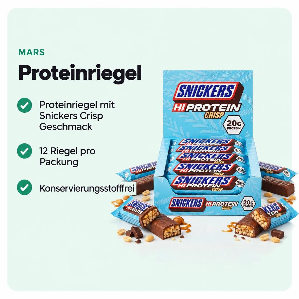 Snickers Crisp Protein Bars vereinen knusprigen Genuss mit dem typischen Snickers Geschmack in einer proteinreichen Rezeptur.