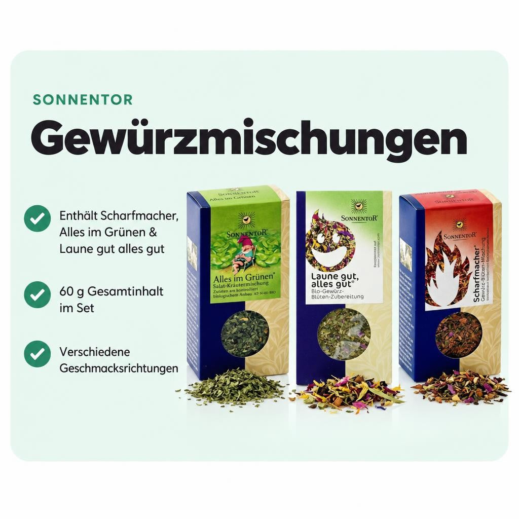 Sonnentor - 3er Set Gewürze - Scharfmacher (30g) Alles im Grünen (15g) Laune gut alles gut (15g) – Bild 2