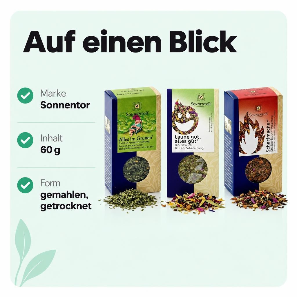 Sonnentor - 3er Set Gewürze - Scharfmacher (30g) Alles im Grünen (15g) Laune gut alles gut (15g) – Bild 3