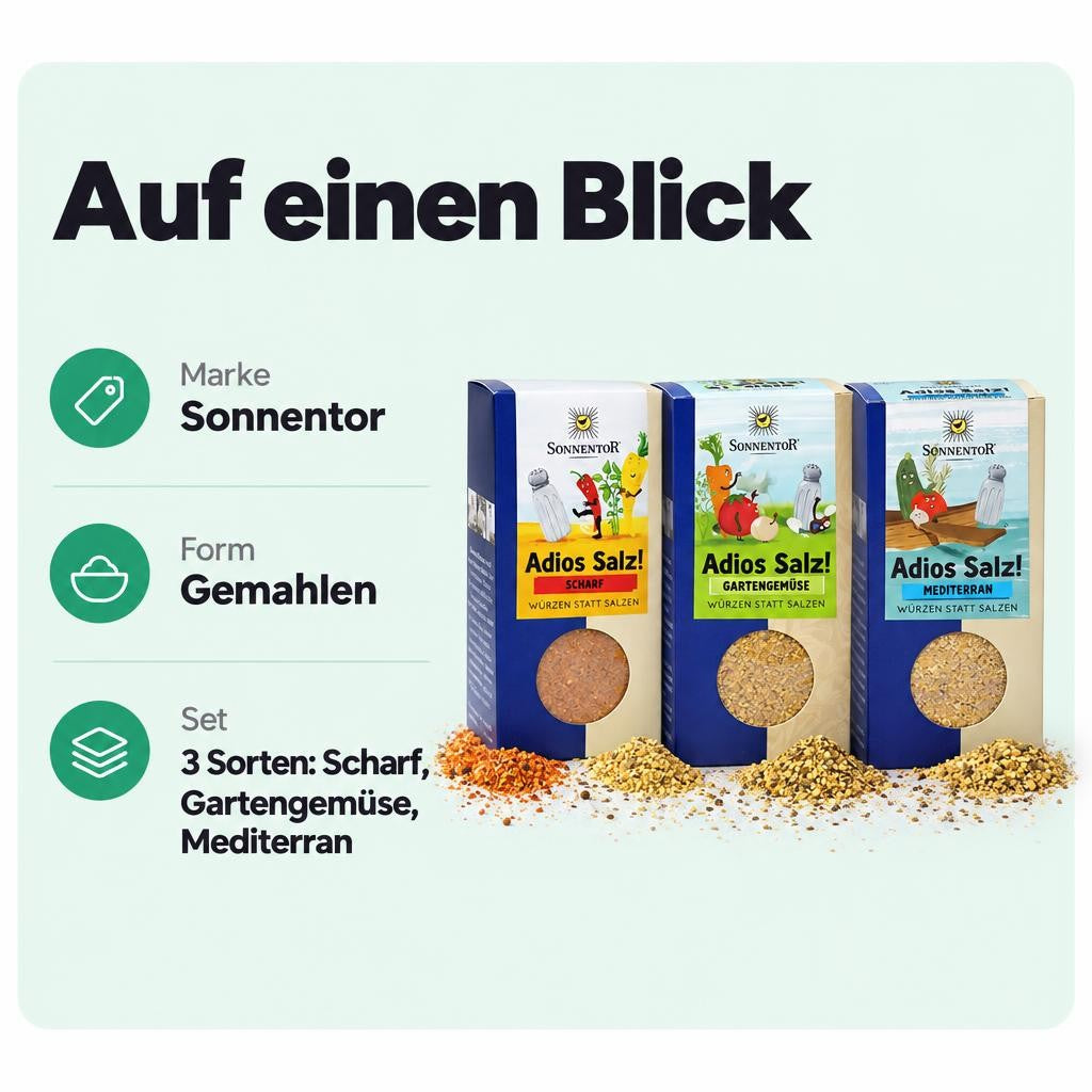 Sonnentor Bio Gewürze 3er Set - Adios Salz: Scharf, Gartengemüse, Mediterran – Bild 3