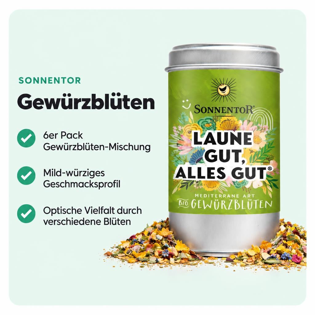 Farbenfrohe Gewürzblüten-Mischung im 6er Vorratspack für kreative Gerichte.