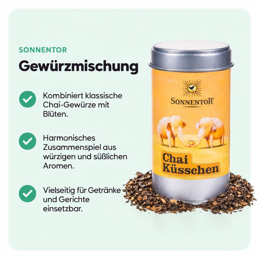 Sonnentor bio Chai Küsschen Gewürz - Blüten Zubereitung Streudose, 70g – Bild 2