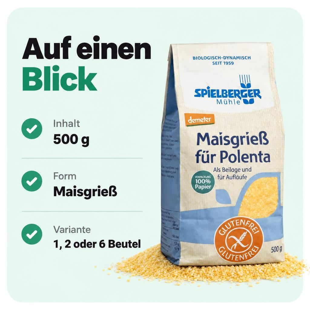 Bio Polenta Maisgrieß von Spielberger – glutenfrei und Demeter-zertifiziert.