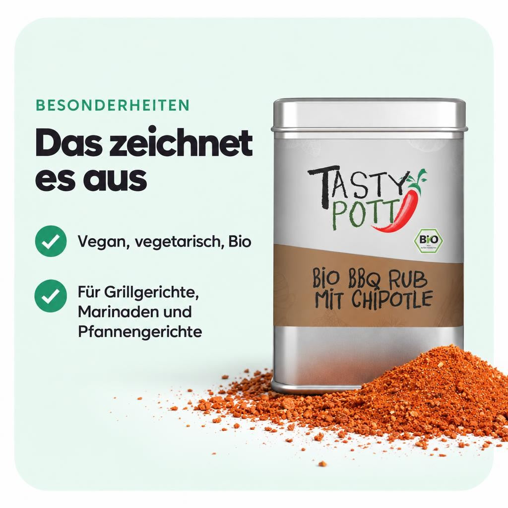 Tasty Pott Bio BBQ Rub mit Chipotle - 100g Dose – Bild 5
