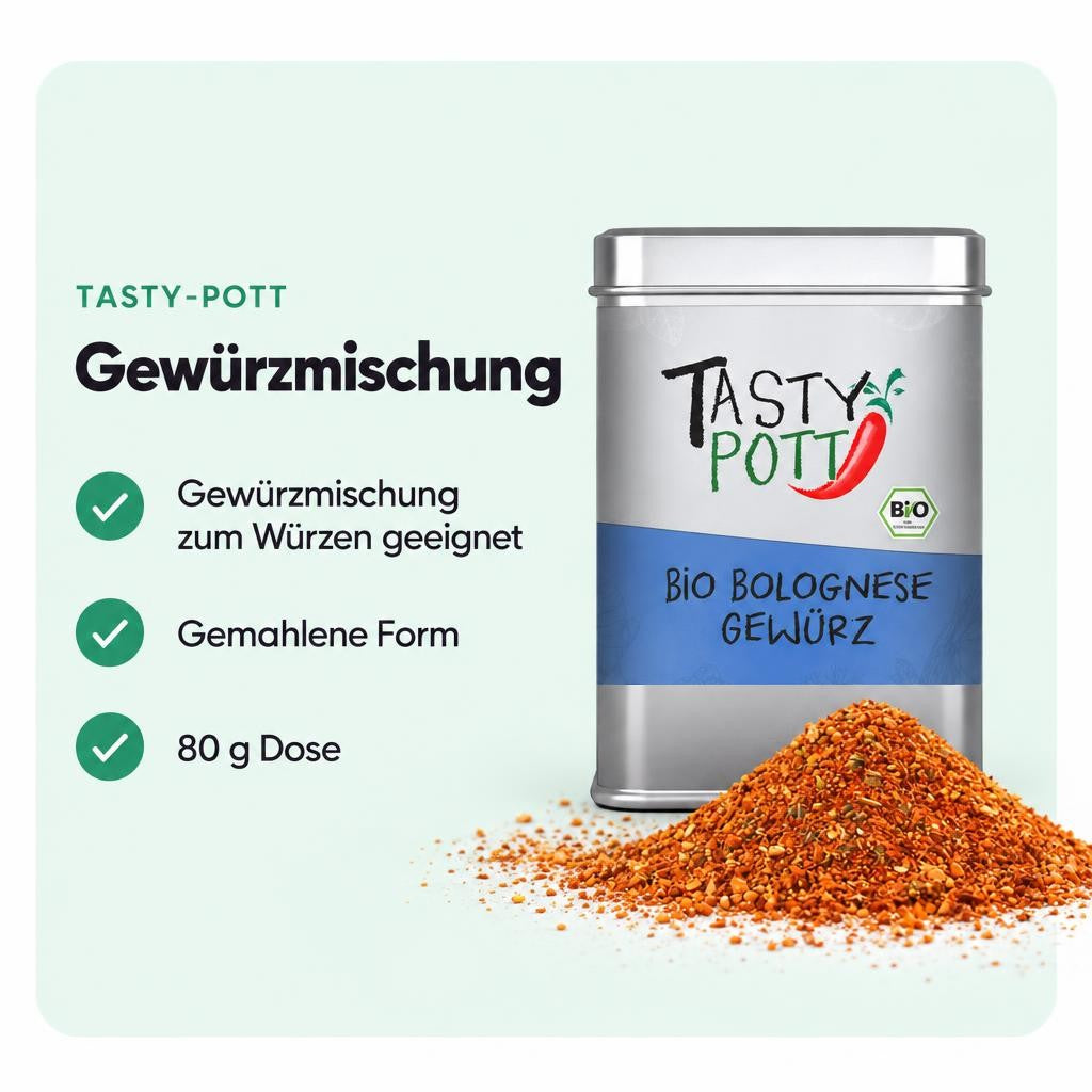 Tasty Pott Bio Bolognese Gewürz - 80g Dose – Bild 2