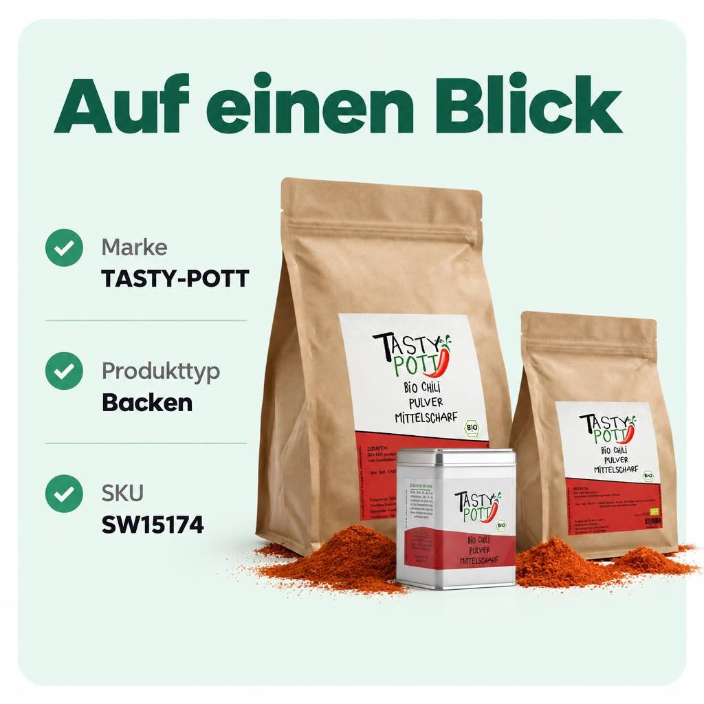 Tasty Pott Bio Chili Pulver mittelscharf - in verschiedenen Größen im Beutel – Bild 3