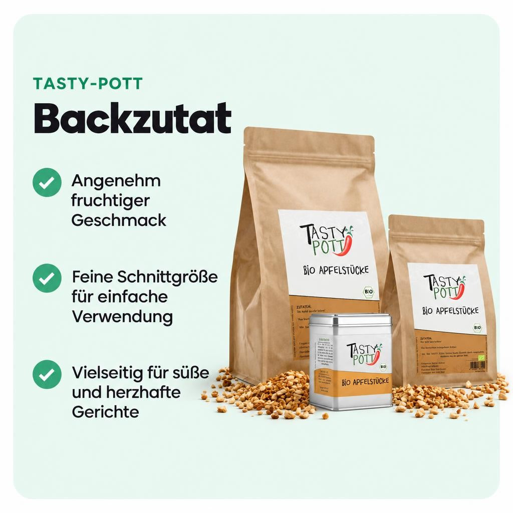 Tasty Pott Bio feine Apfelstücke - verschiedene Größen im Beutel – Bild 2
