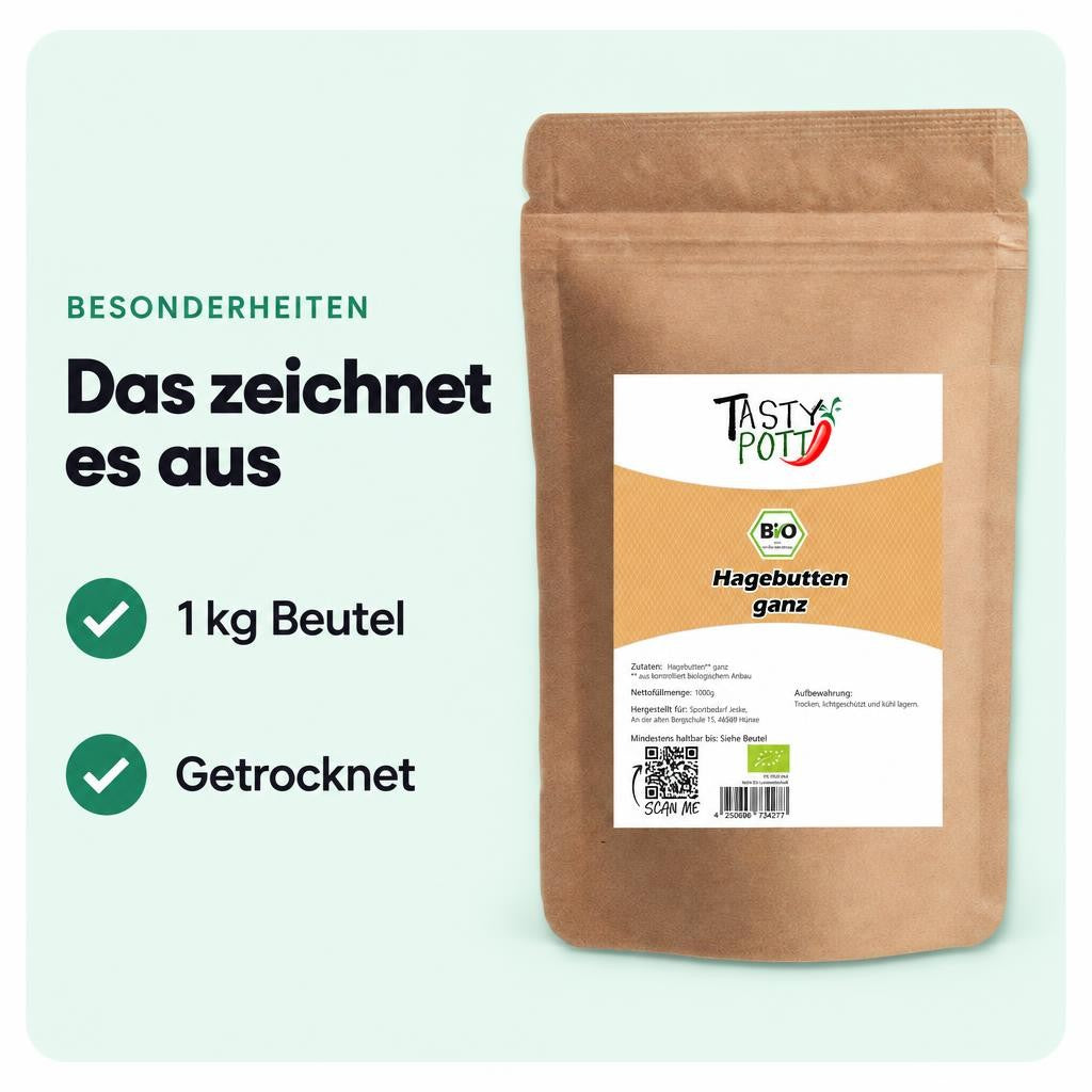 Tasty Pott Bio Hagebutten ganz & getrocknet - 1kg Beutel – Bild 5