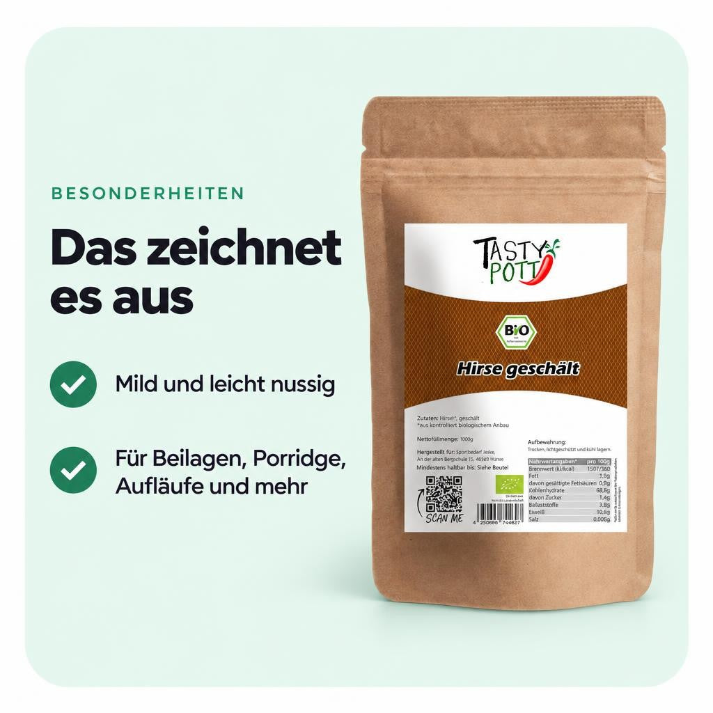 Tasty Pott Bio Hirse geschält - 1kg Beutel – Bild 5