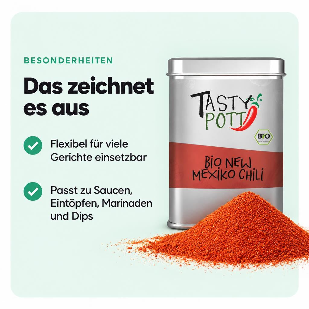 Tasty Pott Bio New Mexiko Chili Pulver - 80g Dose – Bild 5