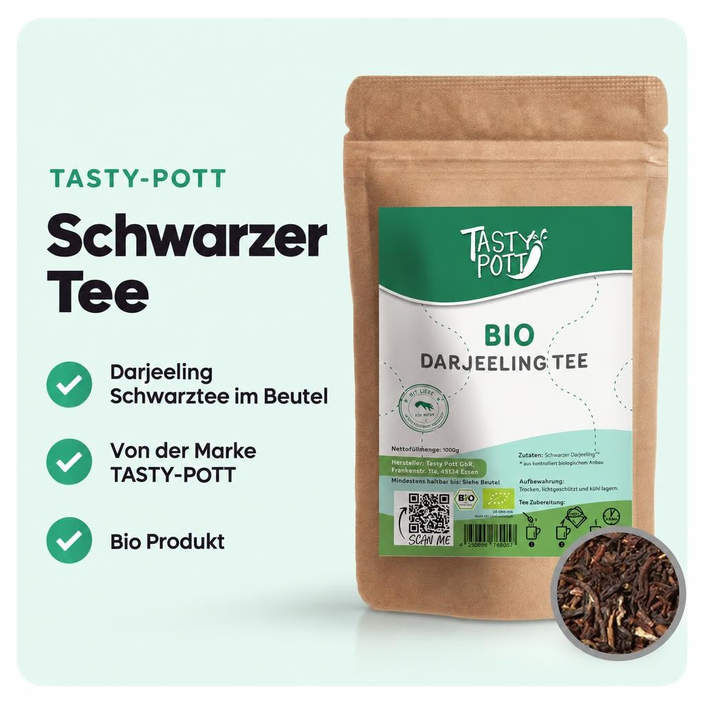 Schwarzer Darjeeling Tee im Beutel von TASTY-POTT.