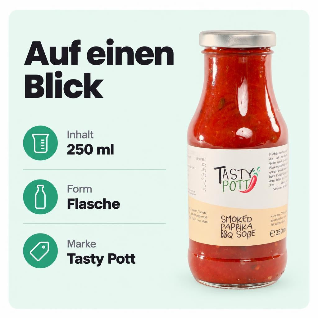 Tasty Pott Smoked Paprika BBQ Soße 250ml Flasche – Bild 3