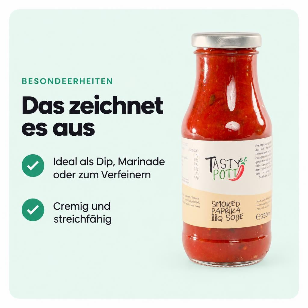Tasty Pott Smoked Paprika BBQ Soße 250ml Flasche – Bild 5