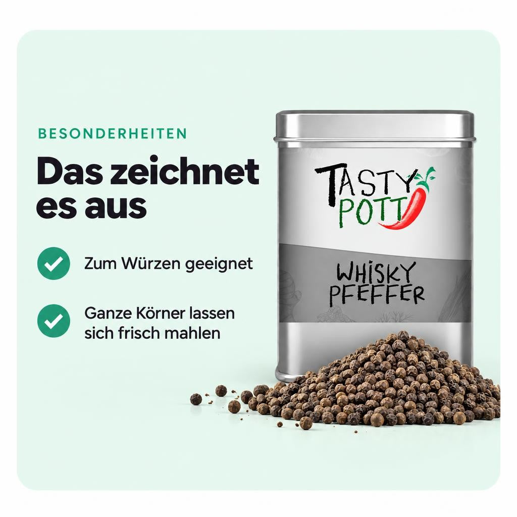 Tasty Pott Whisky Pfeffer ganz - 50g Dose – Bild 5