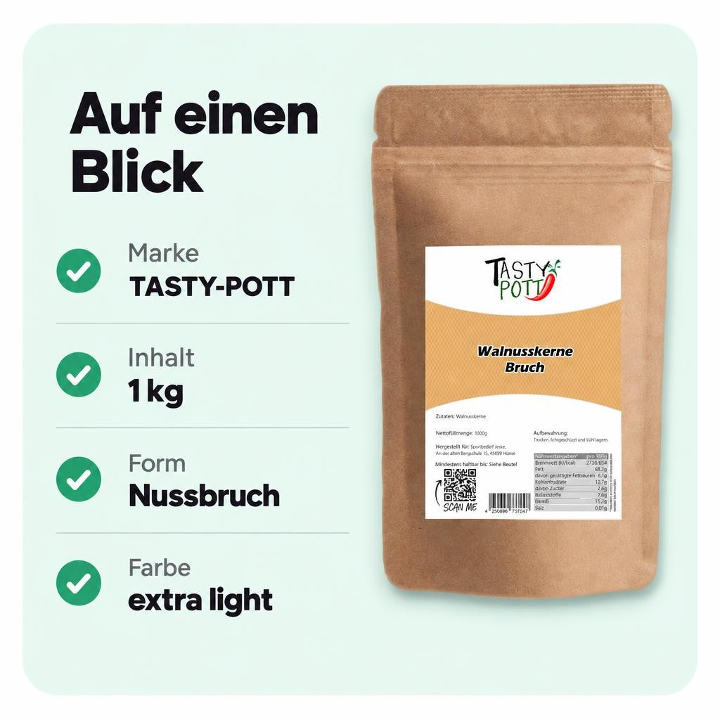 Tasty Pott Walnusskern - Bruch - extra light - 1Kg Beutel – Bild 3