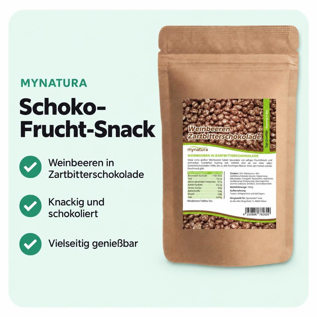 Mynatura Weinbeeren in Zartbitterschokolade – 1kg Beutel – Bild 2