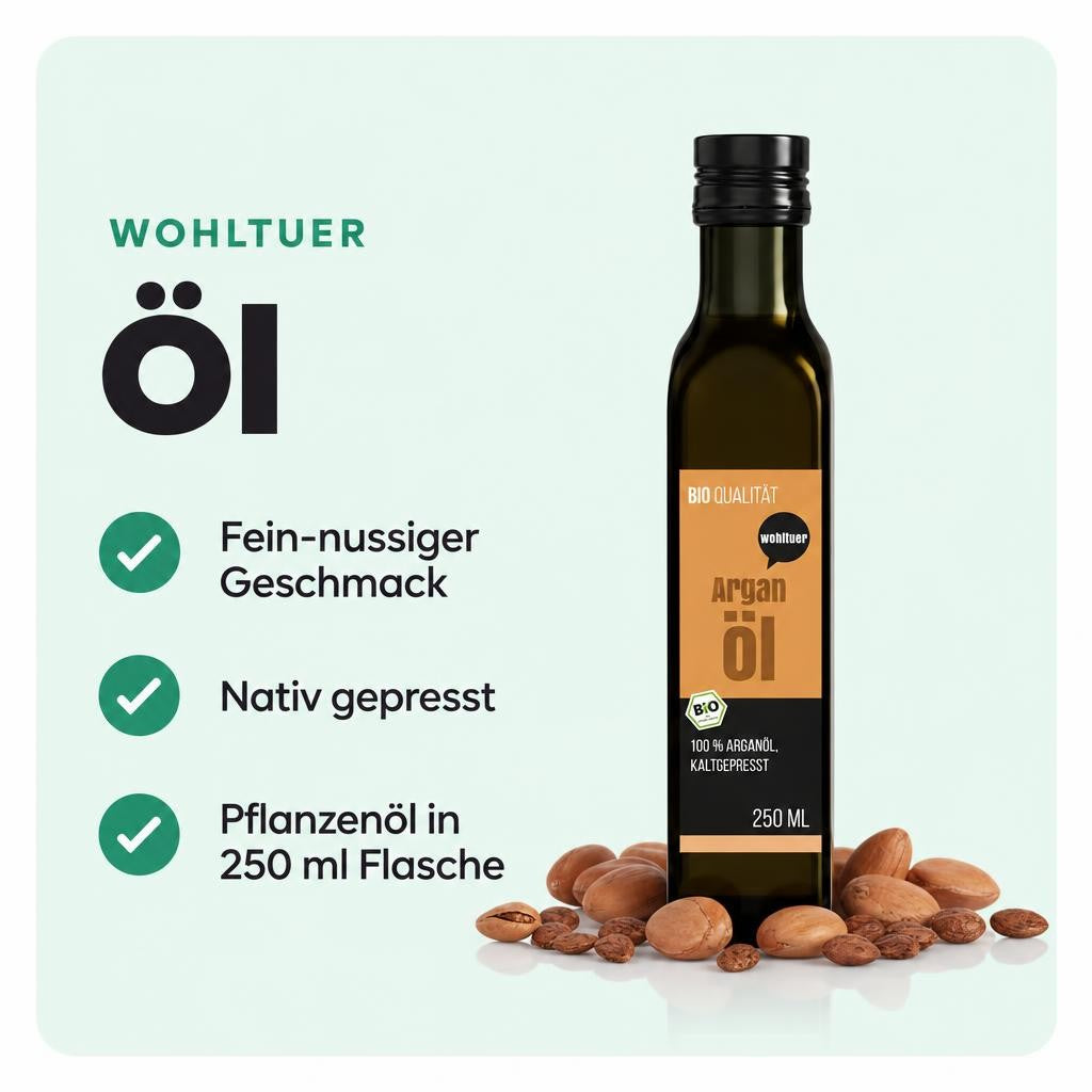 Bio Arganöl nativ gepresst mit fein-nussigem Geschmack.